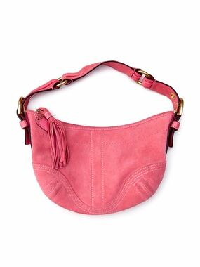 C05S-8A14 Coach Coral Suede Soho Mini Hobo Crescent Baguette